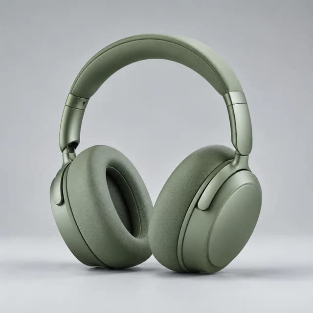 Green headphones in a clean product composition