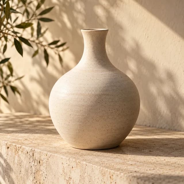 Sculptural ceramic vase in a softly lit studio