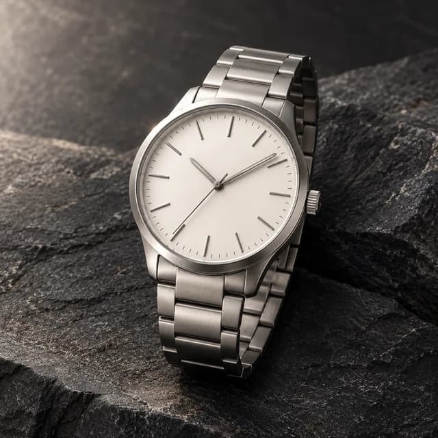 Silver watch with detailed studio lighting