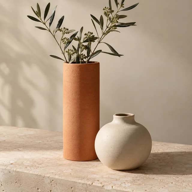 Terracotta vase in warm directional light